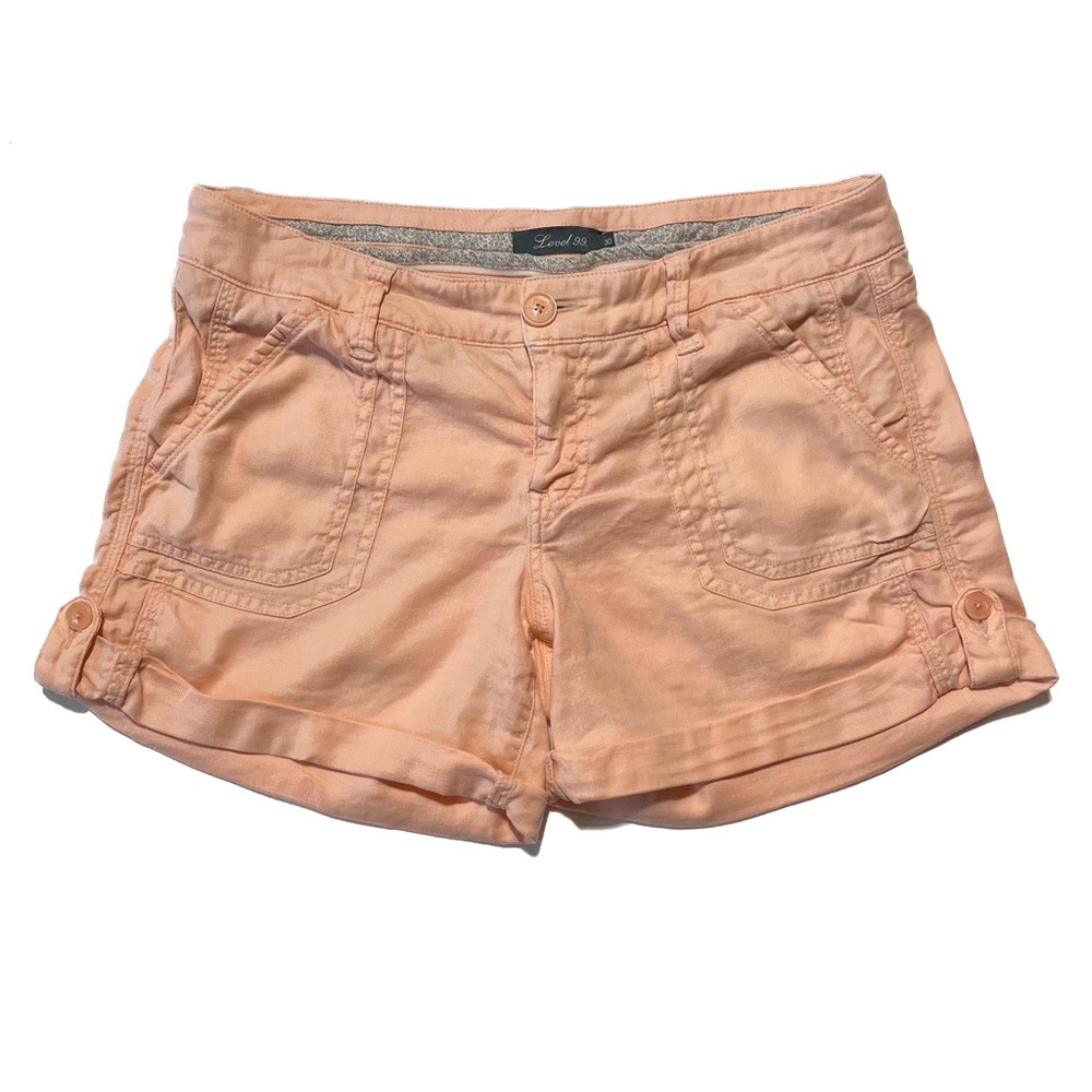 Anthropologie Level 99  Linen Blend Cuffed Hem Button Tab Peach Shorts Women 30